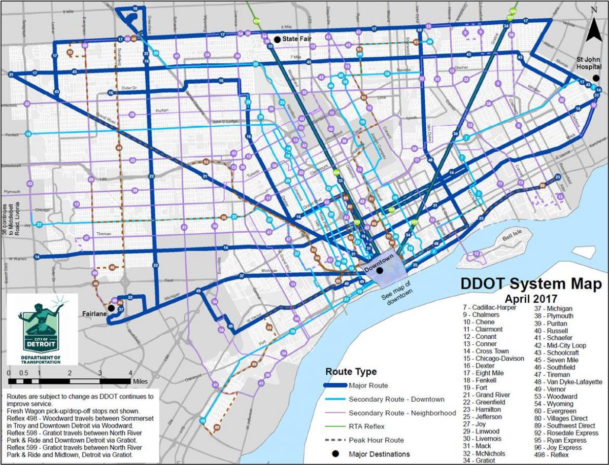 mapa Detroit autobusów
