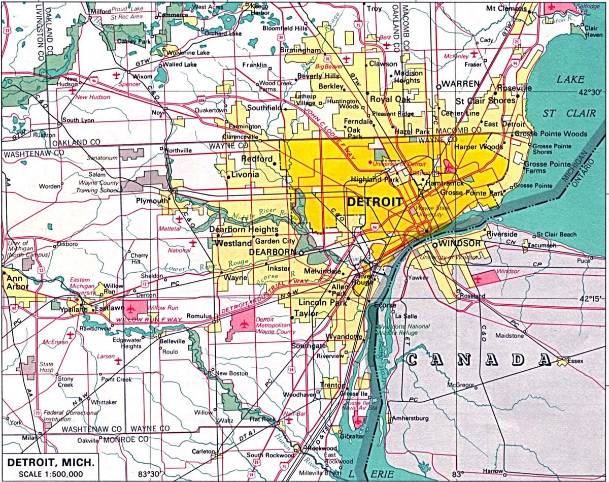 mapa Detroit Moskwie