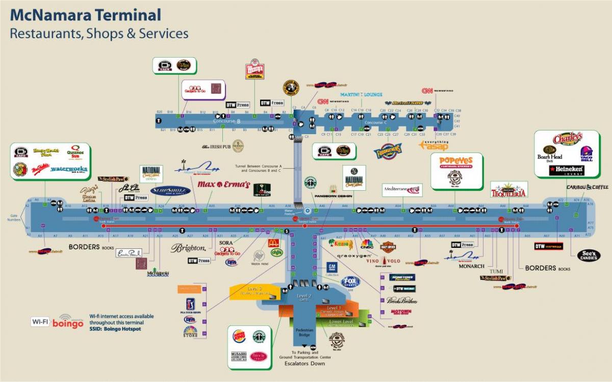 Detroit restauracji lotniska mapie