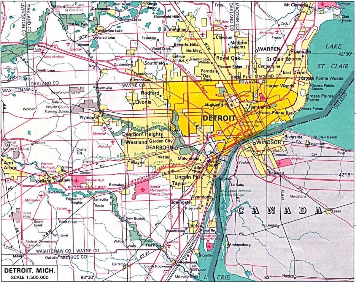 na przedmieściach Detroit mapie